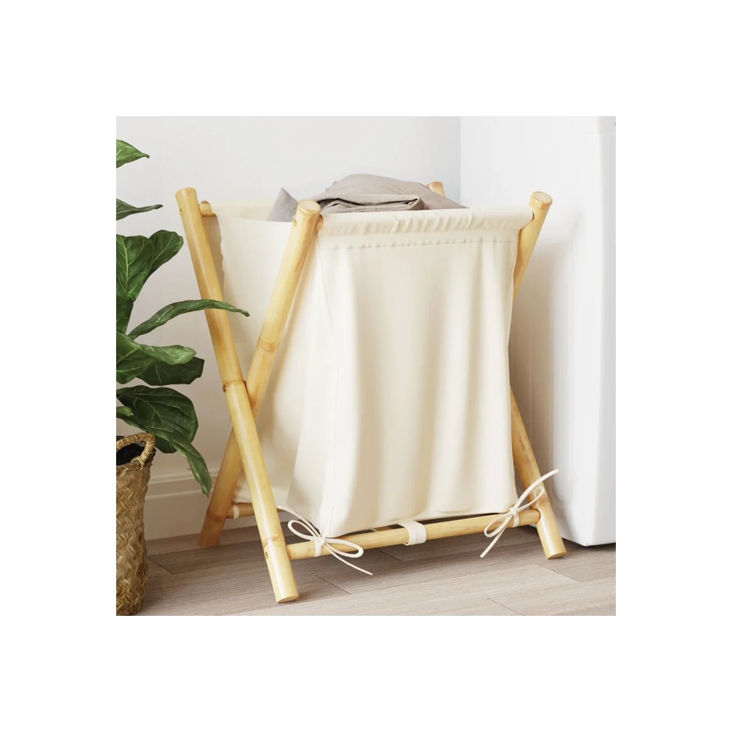 vidaXL Laundry Basket Cream White 45x55x63.5 cm Bamboo - Image 6